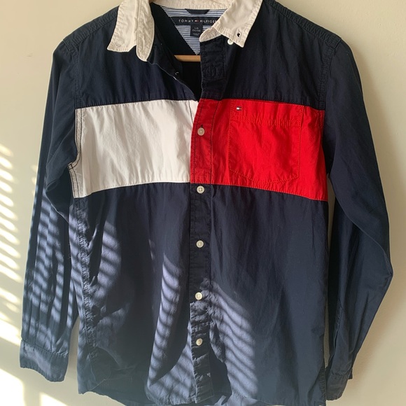 Tommy Hilfiger Boys Collared Long Sleeve Button Down Shirt Size L (16/18) - Picture 3 of 7